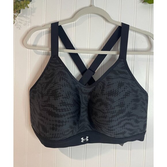 Under Armour Womens Fitted Sports Bra 1X Black/Gray Pattern Crisscross Back - Picture 10 of 11